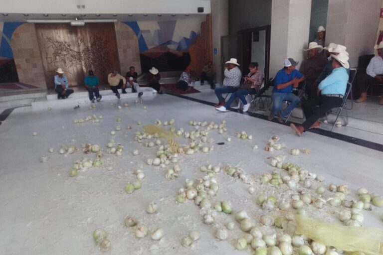 Productores del campo toman el Congreso estatal y arrojan cebollazos a la cámara