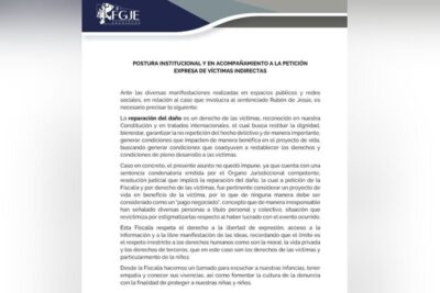 FGJE reafirma compromiso con víctimas indirectas en caso Rubén de Jesús