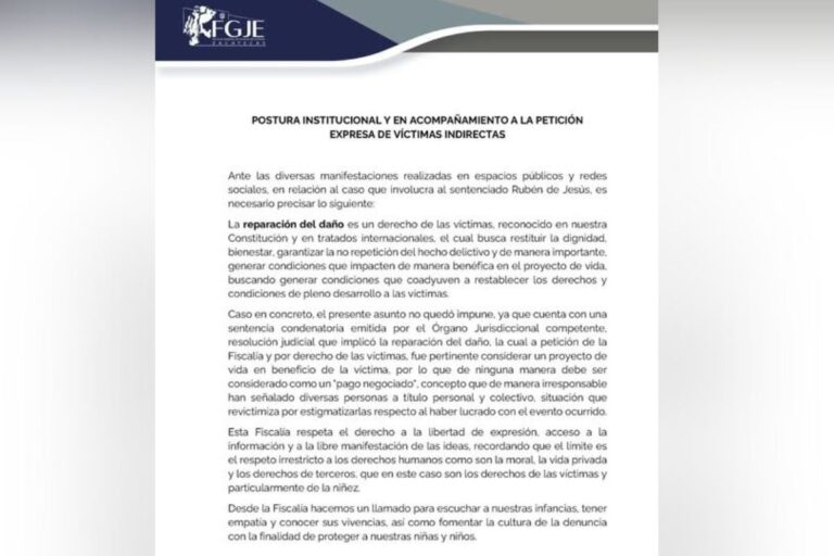 FGJE reafirma compromiso con víctimas indirectas en caso Rubén de Jesús