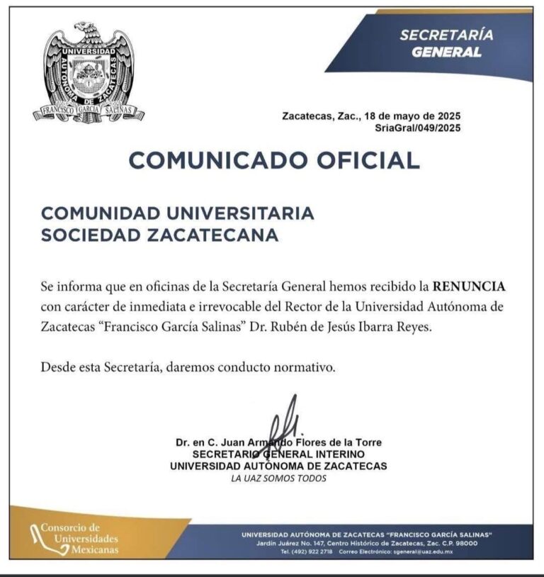 Renuncia Rubén Ibarra Reyes como rector de la UAZ