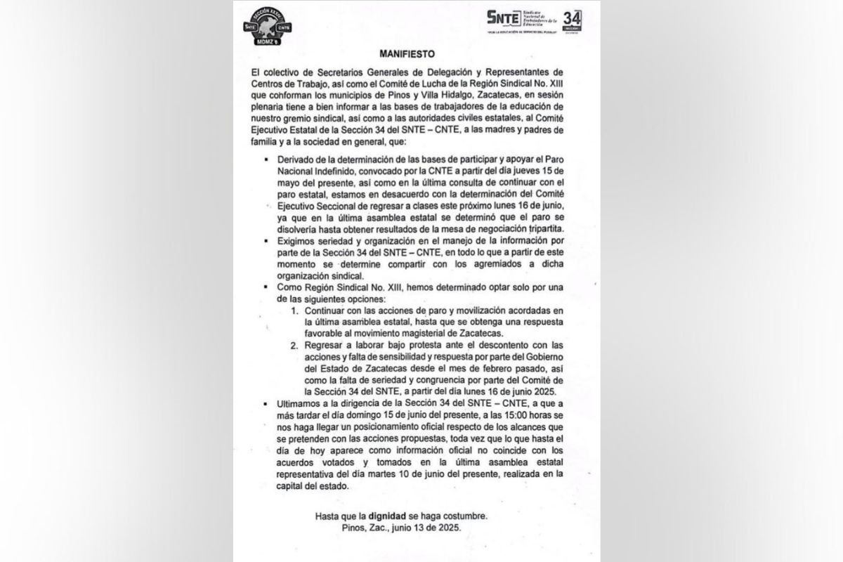 División en el SNTE por levantamiento del paro estatal.
