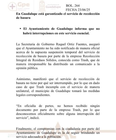 Polémica por basura en Guadalupe: Ayuntamiento desmiente suspensión oficial del servicio