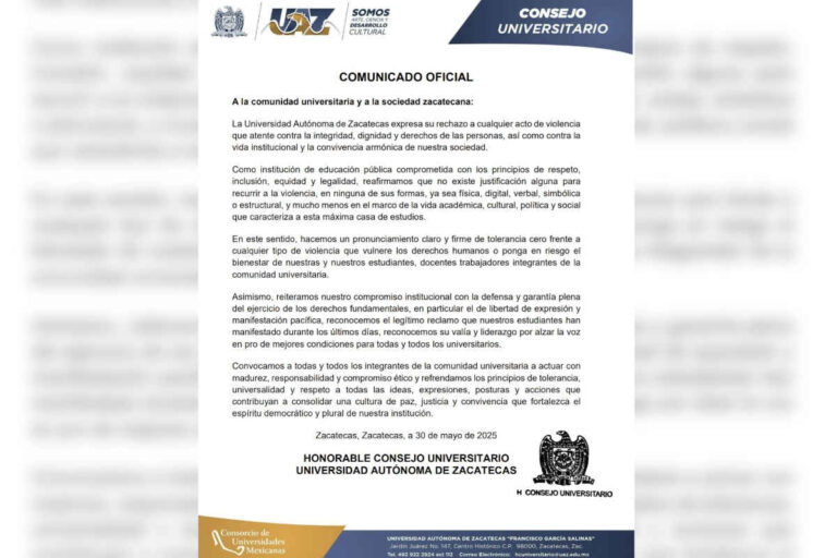 Universidad Autónoma de Zacatecas rechaza toda forma de violencia