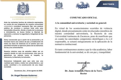 Rectores de la UAZ condenan amenazas contra universitaria