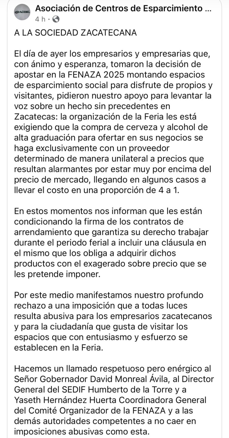 Empresarios denuncian imposición de proveedor único y sobreprecio en venta de alcohol en la FENAZA 2025
