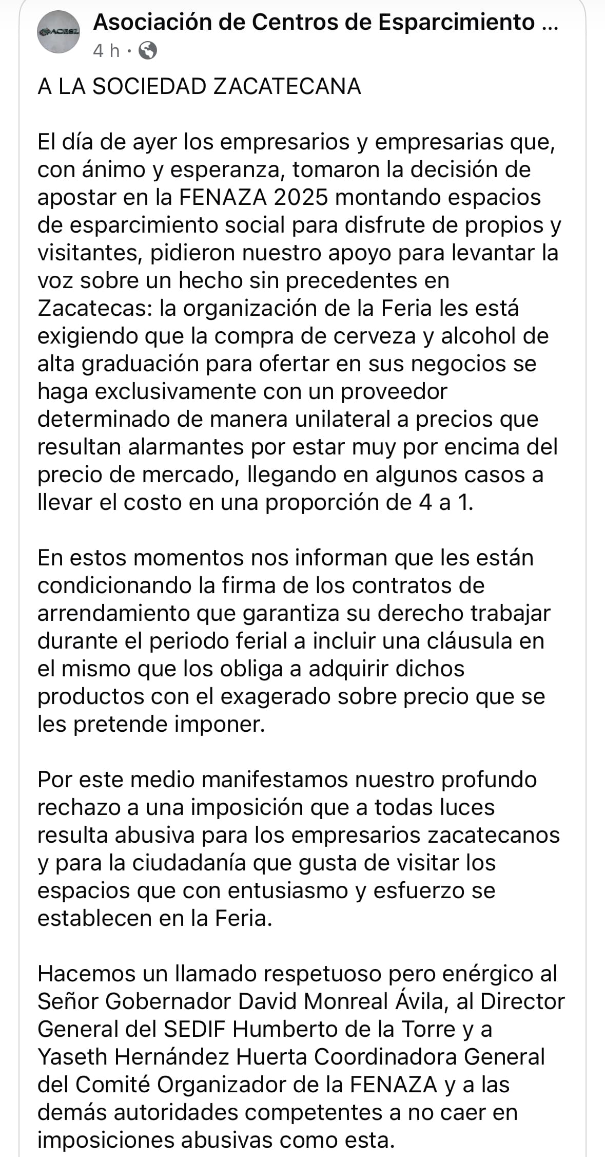 Empresarios denuncian imposición de proveedor único y sobreprecio en venta de alcohol en la FENAZA 2025