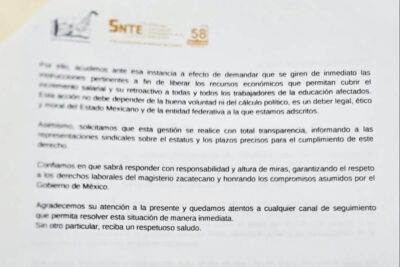 SITTEZ y Sección 58 del SNTE exigen liberación inmediata de recursos para incremento salarial magisterial
