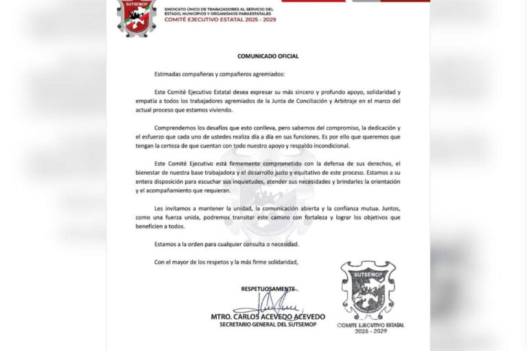 SUTSEMOP defiende derechos de trabajadores de la Junta de Conciliación y Arbitraje de Zacatecas