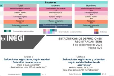 Enfermedades crónicas lideran en Zacatecas causas de muerte: INEGI