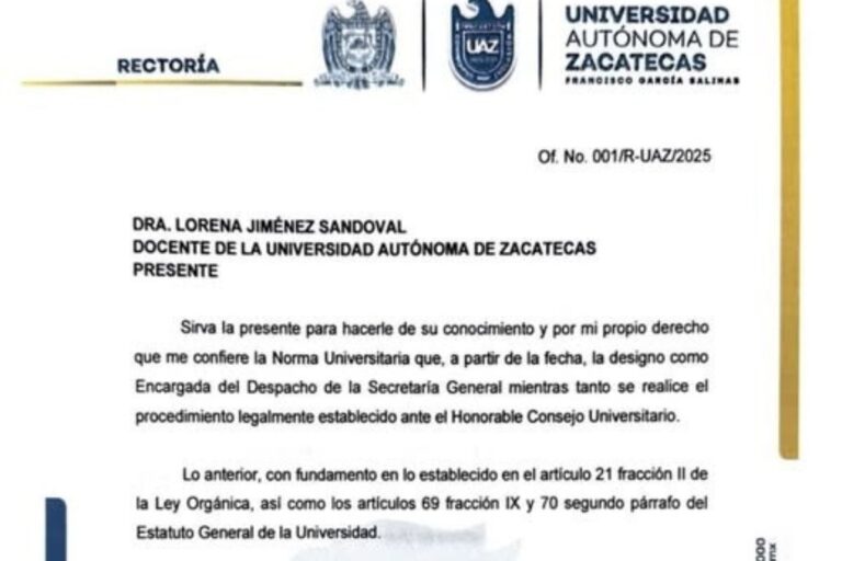 Rector de la UAZ nombra encargada de Secretaria General a Lorena Jimenez