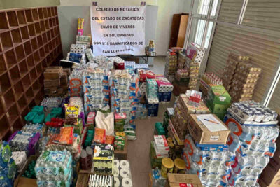 Colegio de Notarios de Zacatecas envía 3.5 toneladas de ayuda a damnificados de San Luis Potosí