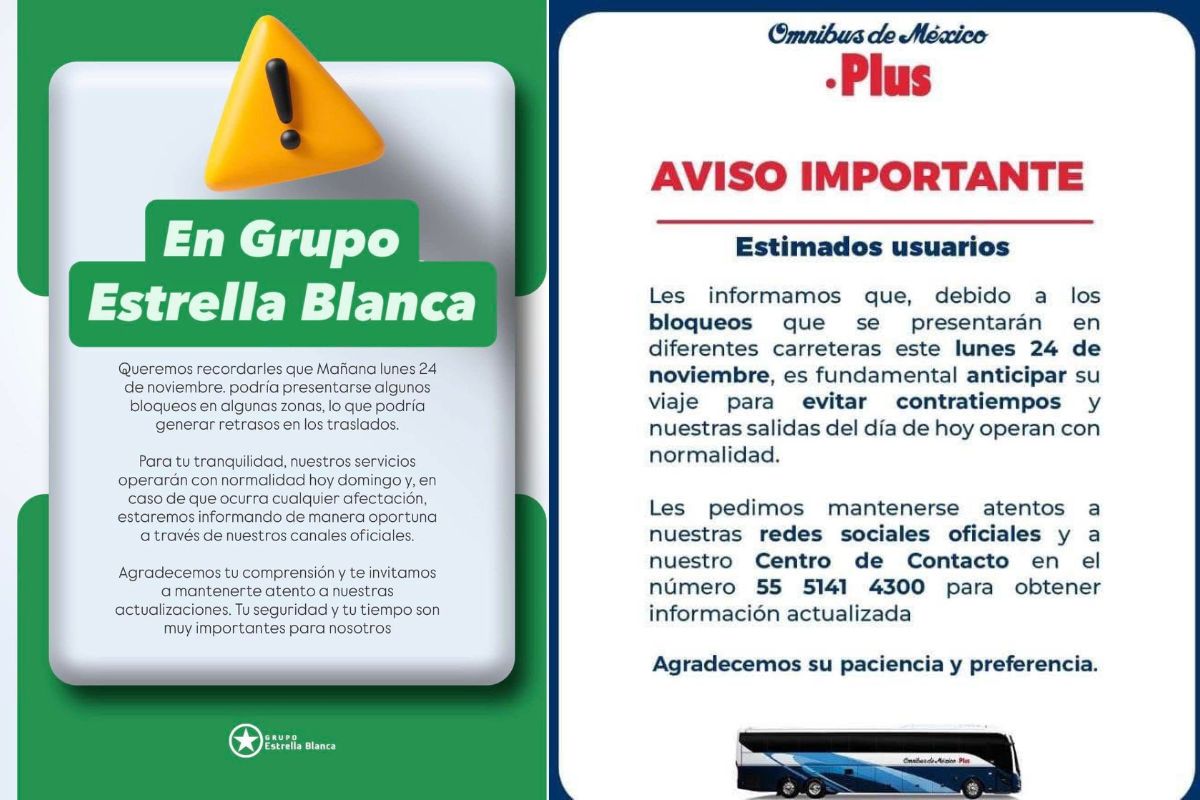 Líneas de autobuses alertan por bloqueos este lunes y piden anticipar viajes.