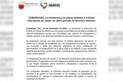 Avanza transferencia de plazas estatales a federales en Zacatecas; garantizan derechos laborales de docentes