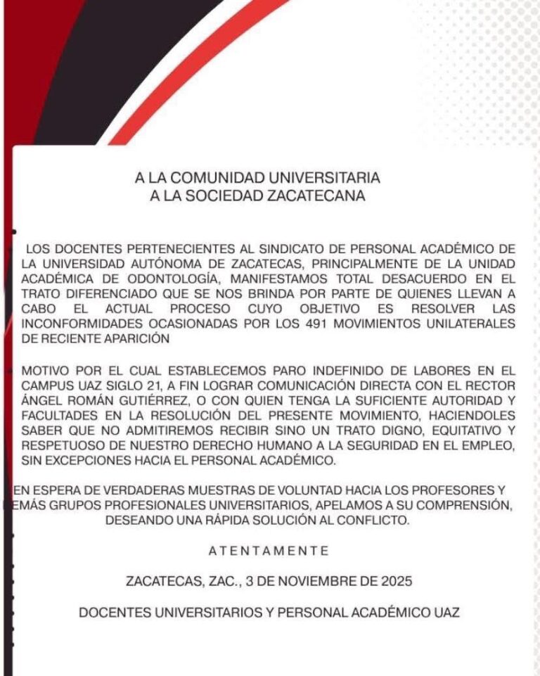 Docentes de la UAZ declaran paro indefinido y toman el campus Siglo XXI