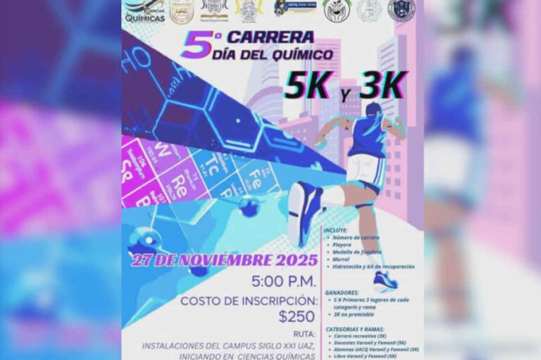 UAZ invita a la 5ª Carrera “Día del Químico” 2025 con rutas de 3K y 5K