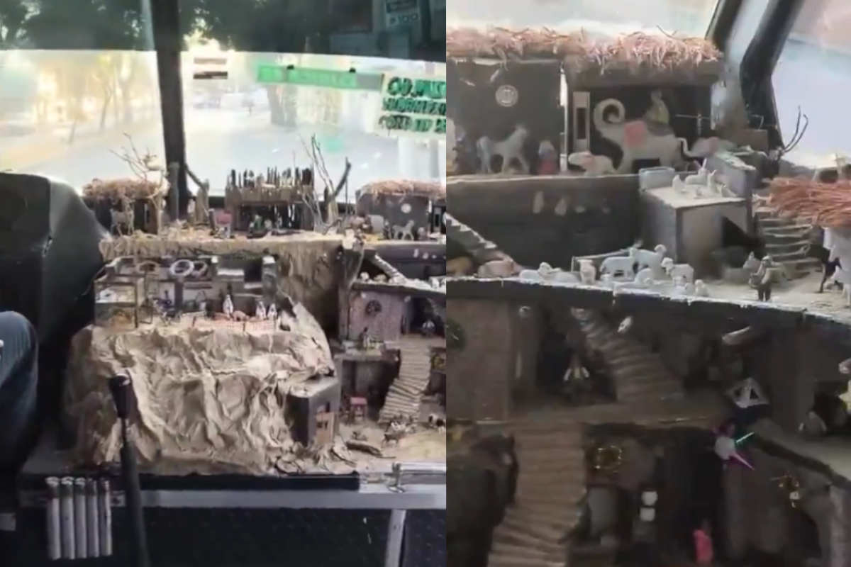 Chofer sorprende con nacimiento navideño y llena de espíritu decembrino el transporte público