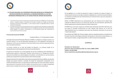 Colegio Nacional del Notariado Mexicano respalda al notariado de Zacatecas y rechaza reforma a la Ley del Notariado