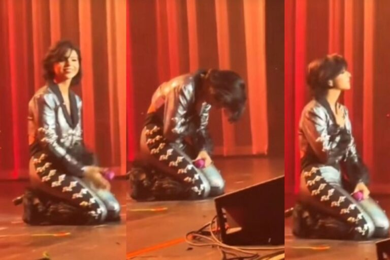 Ángela Aguilar conmueve y divide opiniones al arrodillarse y llorar en concierto de Texas