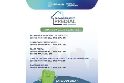 Fresnillo aplica 20% de descuento en el pago del predial 2026 durante enero