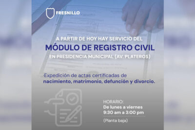 Instalan módulo del Registro Civil en Presidencia Municipal de Fresnillo