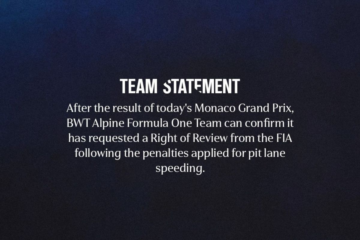Alpine Impugna sanción y busca recupera el podio perdido de Gasly en Mónaco.