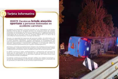 ISSSTE Zacatecas brinda atención a lesionados tras accidente carretero en Morelos