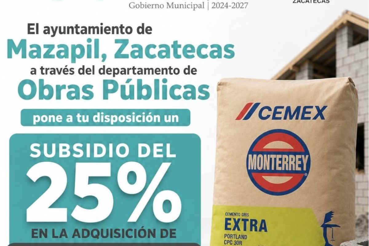 Ayuntamiento de Mazapil lanza subsidio cemento para apoyar el mejoramiento de viviendas