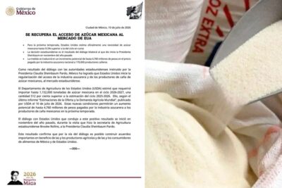 Estados Unidos elevará importaciones de azúcar mexicana para el ciclo 2026-2027