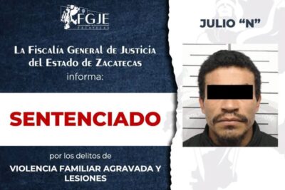 Condenan a más de dos años de prisión a hombre por violencia familiar en Zacatecas