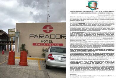 Sindicato niega que suspensión de jueza esté ligada al caso Hotel Parador